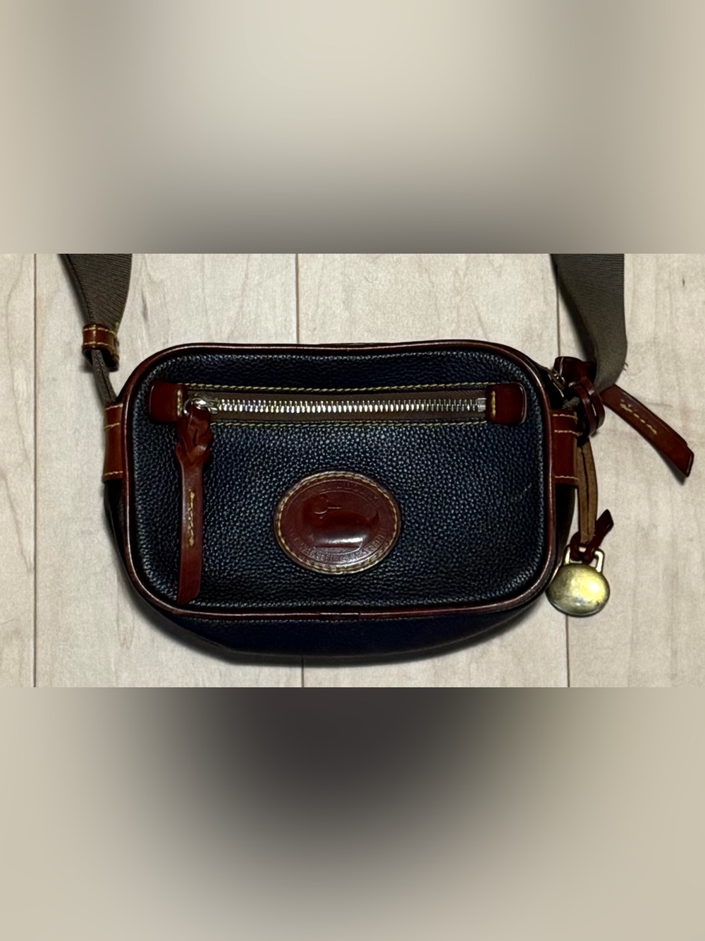 Dooney & Bourke AWL Crossbody Camera Bag Two Tone Brown Pebbled Leather Duck